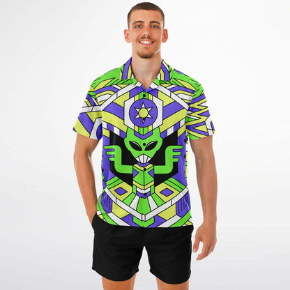 Alien pattern Spread Collar Short Sleeve Button-Down Shirt