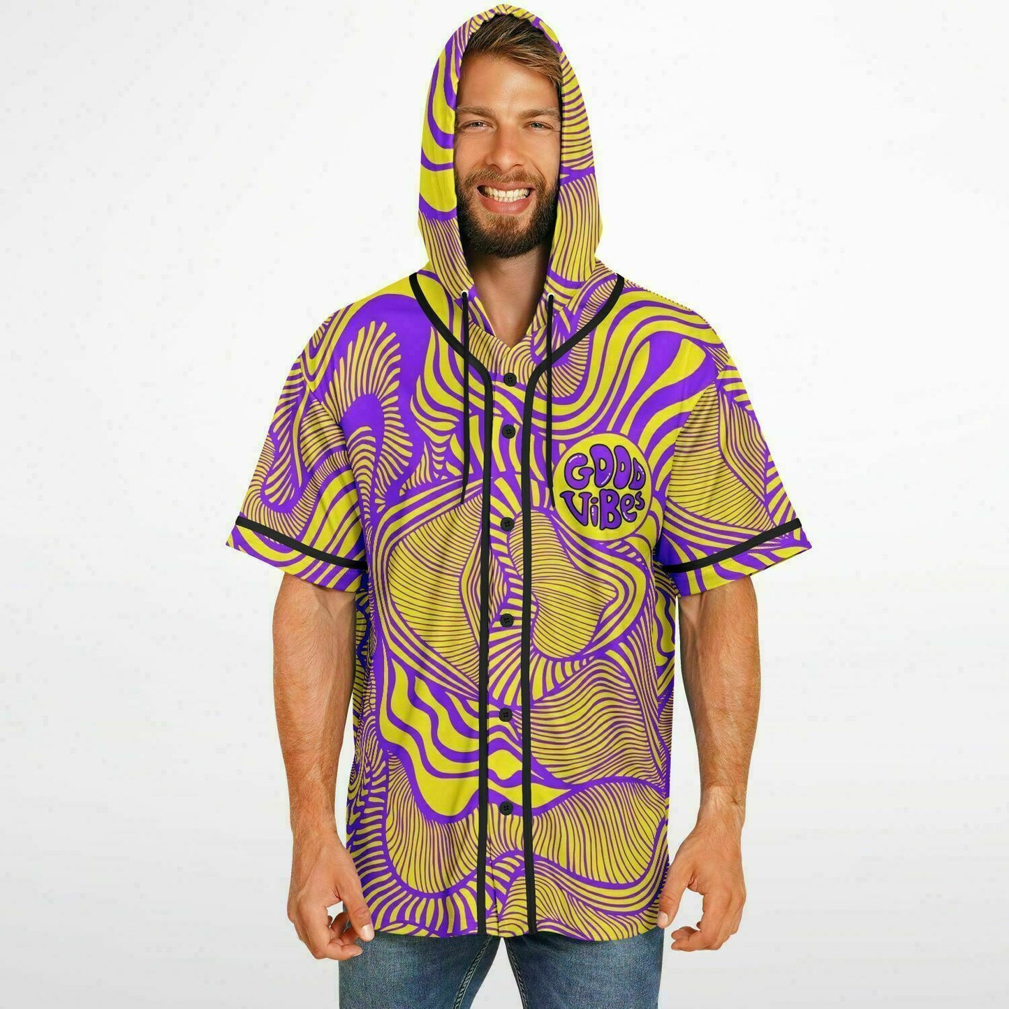 Good vibes Hooded Baseball Jersey