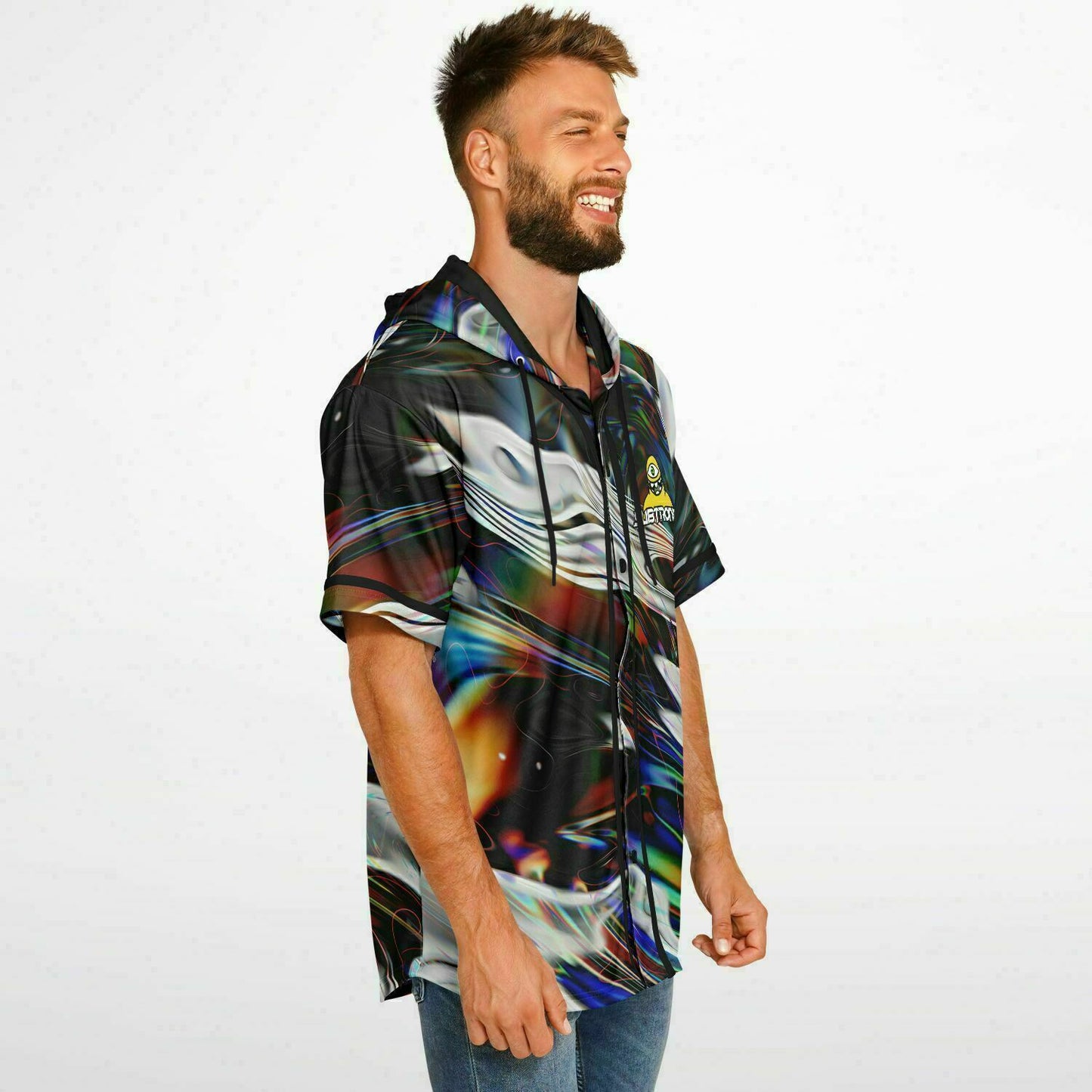 Glitch custom Hooded Baseball Jersey