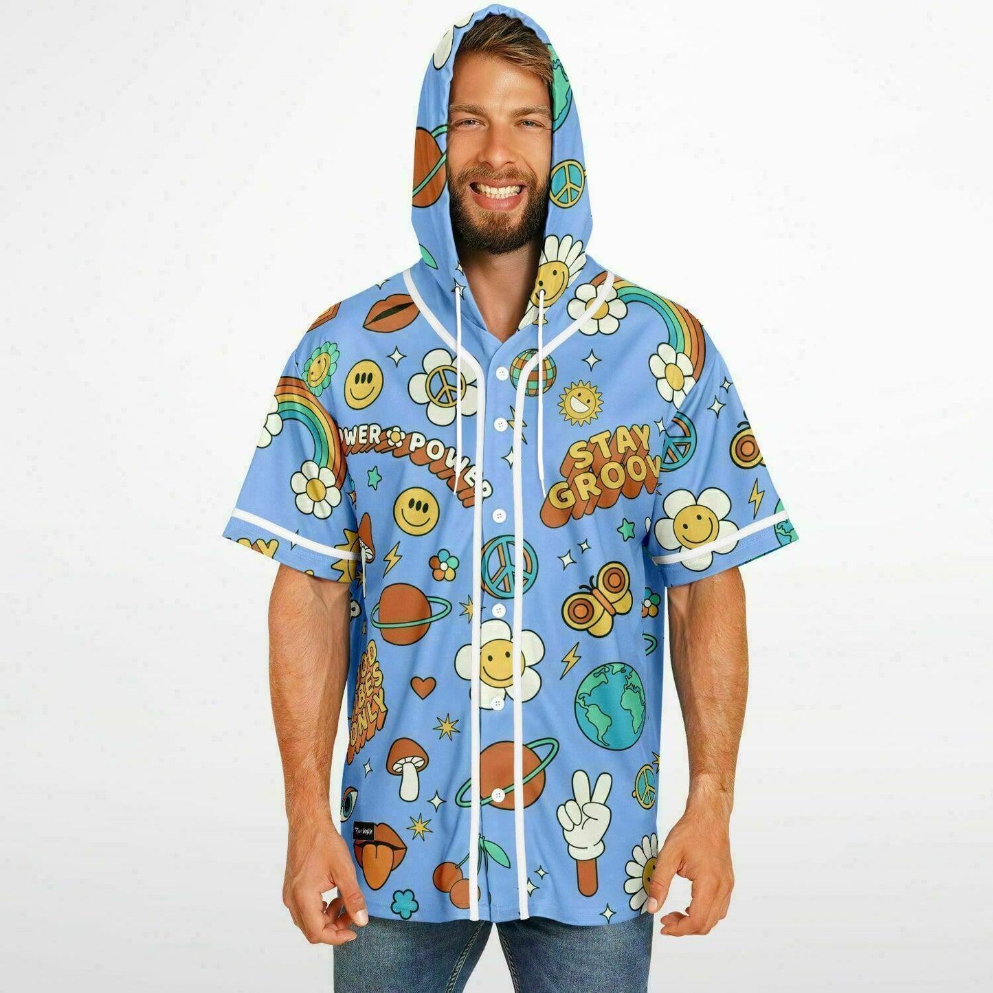 Stay Groovy Hooded Baseball Jersey