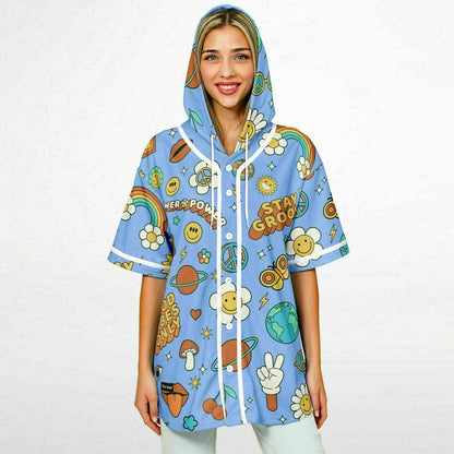 Stay Groovy Hooded Baseball Jersey