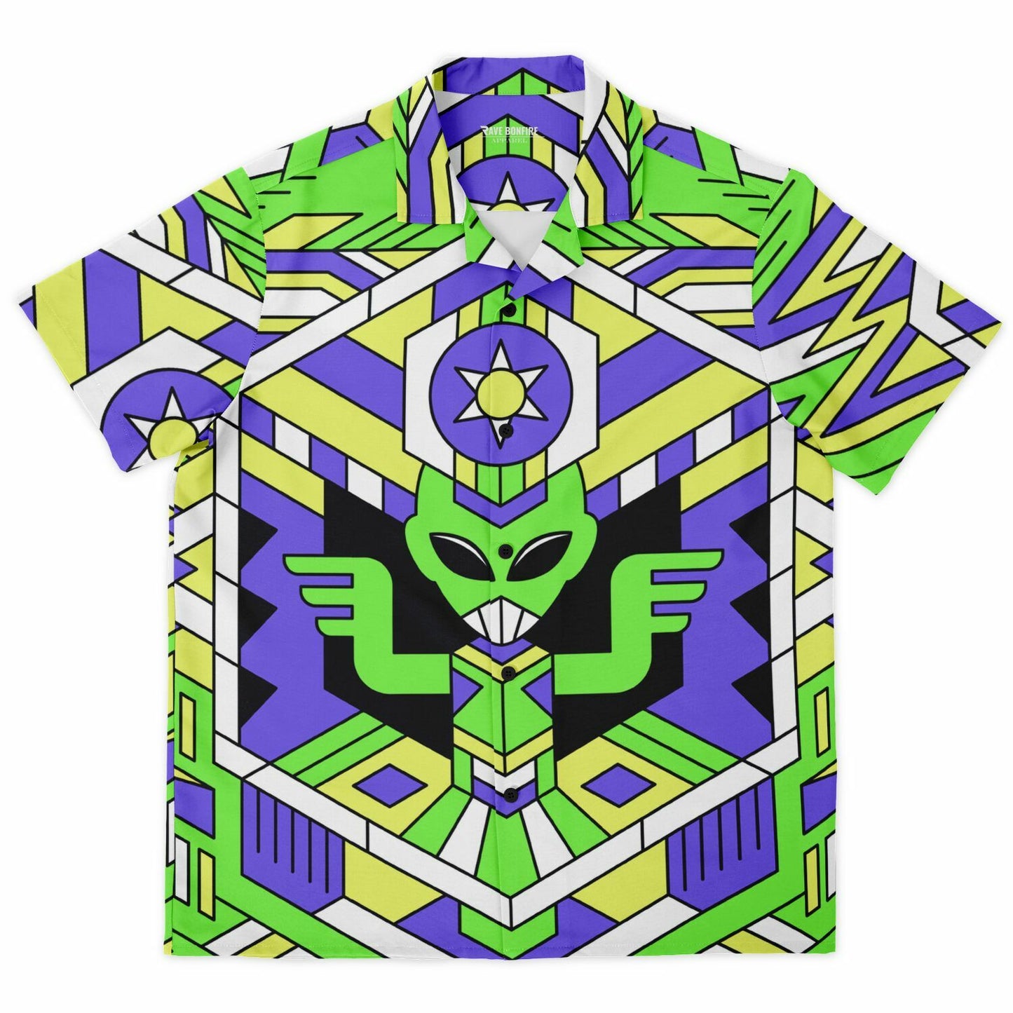 Alien pattern Spread Collar Short Sleeve Button-Down Shirt