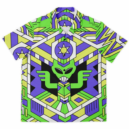Alien pattern Spread Collar Short Sleeve Button-Down Shirt
