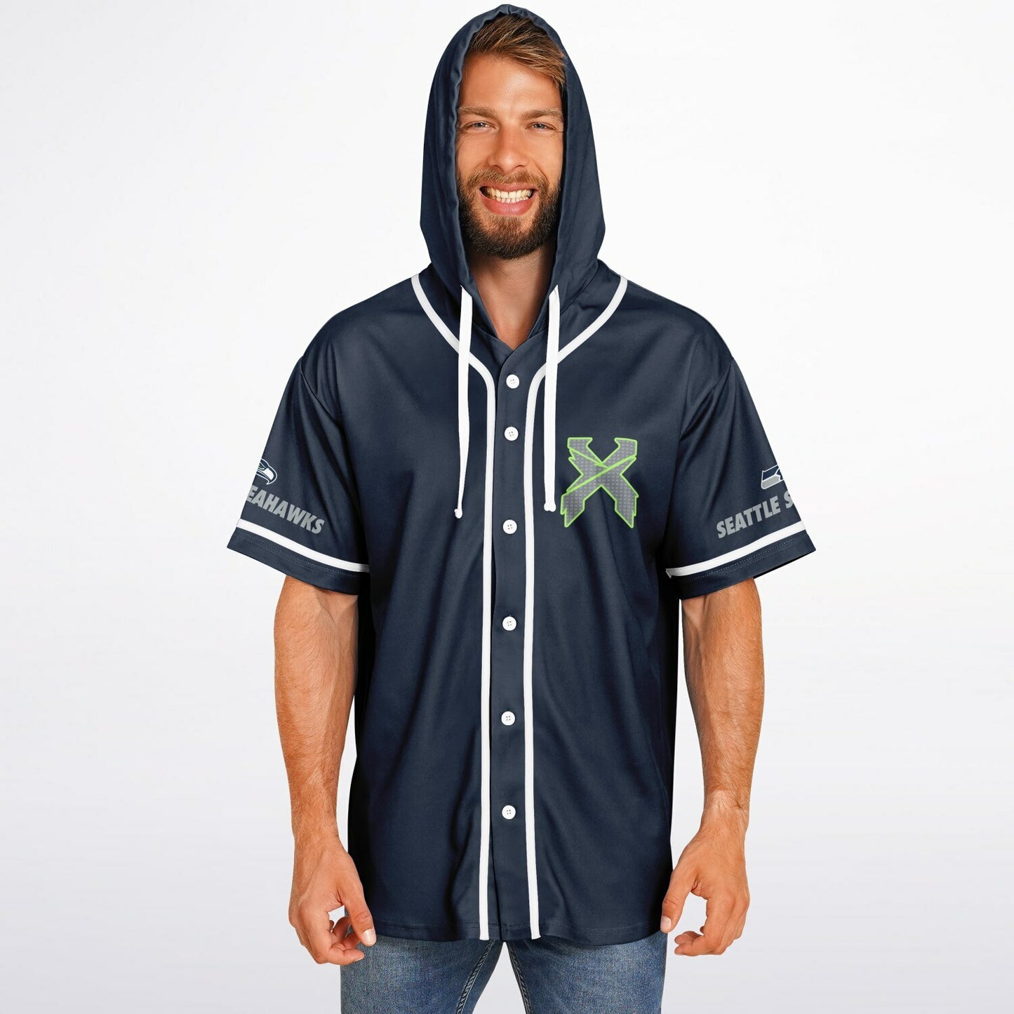 Sea x custom Hooded Baseball Jersey