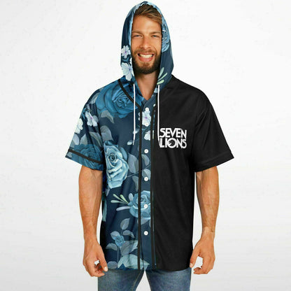 Blue seven lions Hooded Baseball Jersey