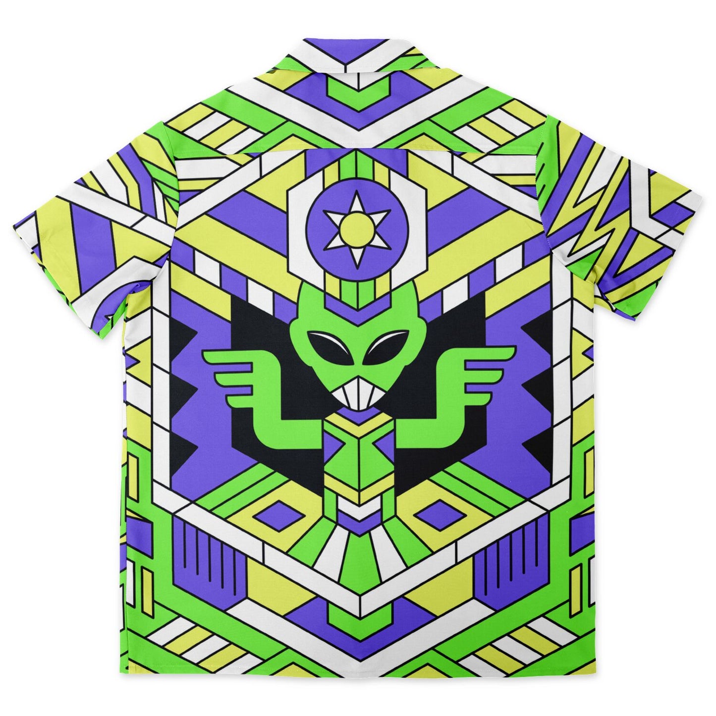 Alien pattern Spread Collar Short Sleeve Button-Down Shirt