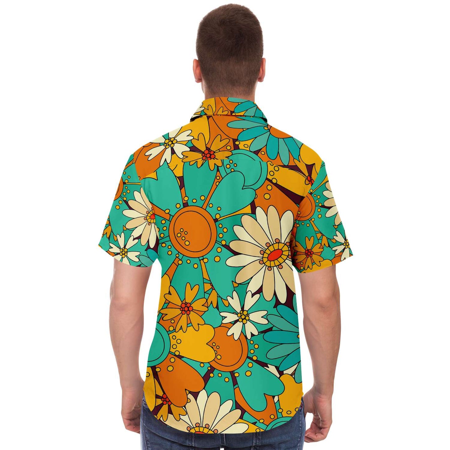 Pretty colorful sunflowers short sleeve button down shirt