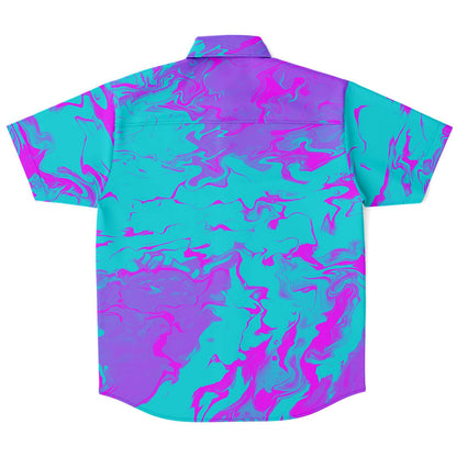 Purple blue trippy short sleeve button down shirt