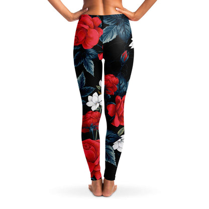 Red and white flowers Leggings