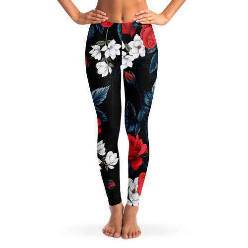 Red and white flowers Leggings