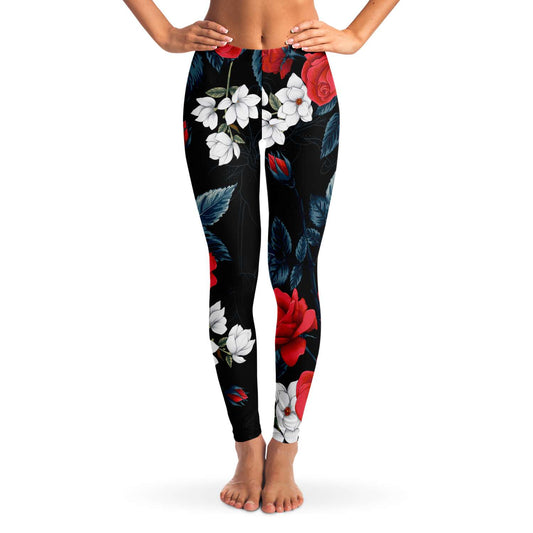 Red and white flowers Leggings