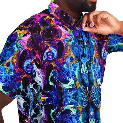 God illusion short sleeve button down shirt