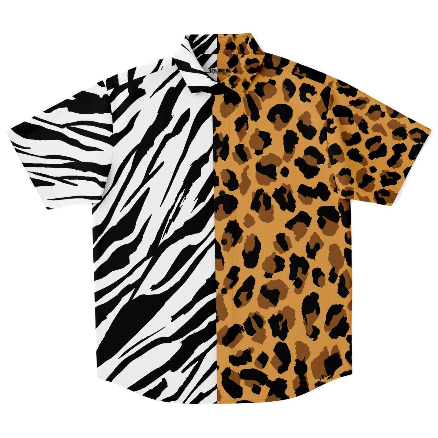 Leopard zebra short sleeve button down shirt