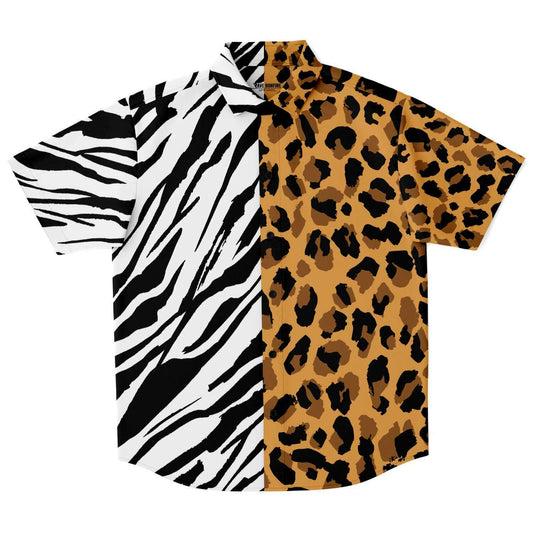 Leopard zebra short sleeve button down shirt