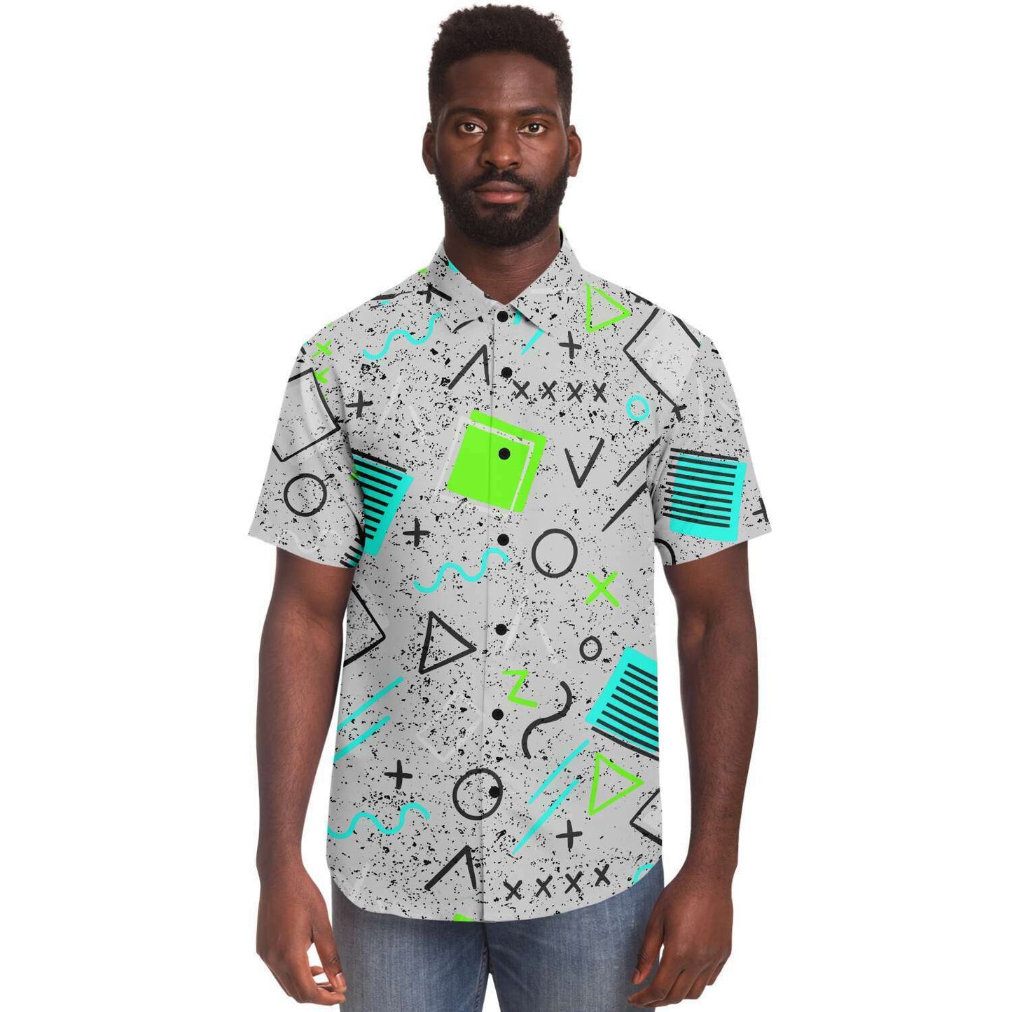 Geometric short sleeve button down shirt