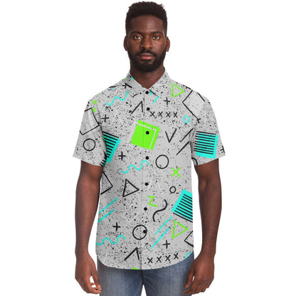 Geometric short sleeve button down shirt