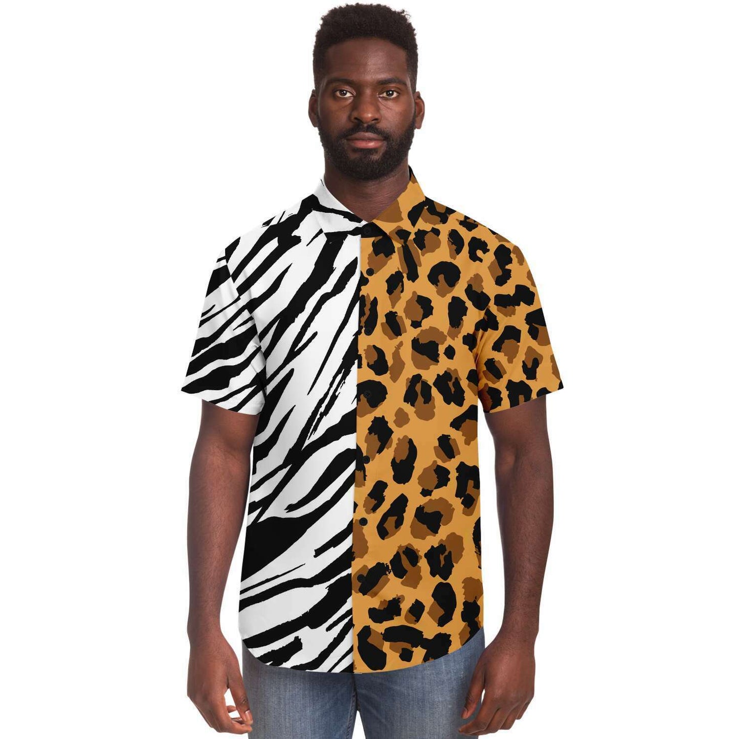 Leopard zebra short sleeve button down shirt