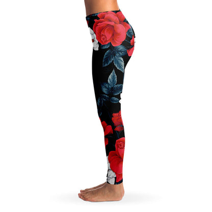 Red and white flowers Leggings