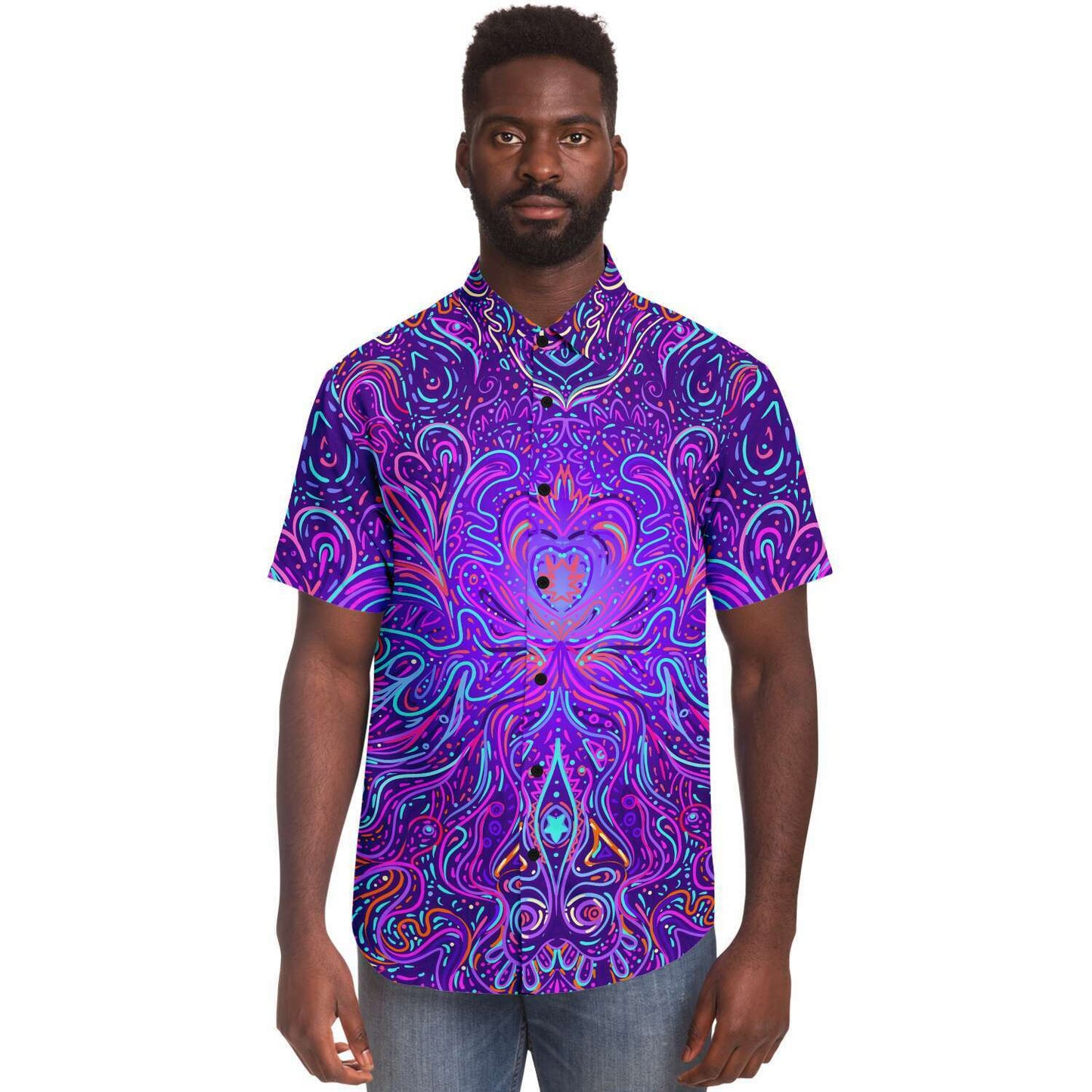 Trippy psychedelic short sleeve down shirt