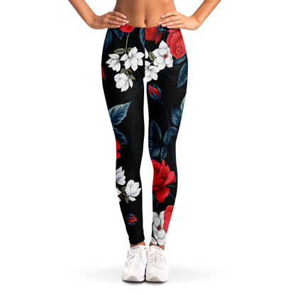Red and white flowers Leggings