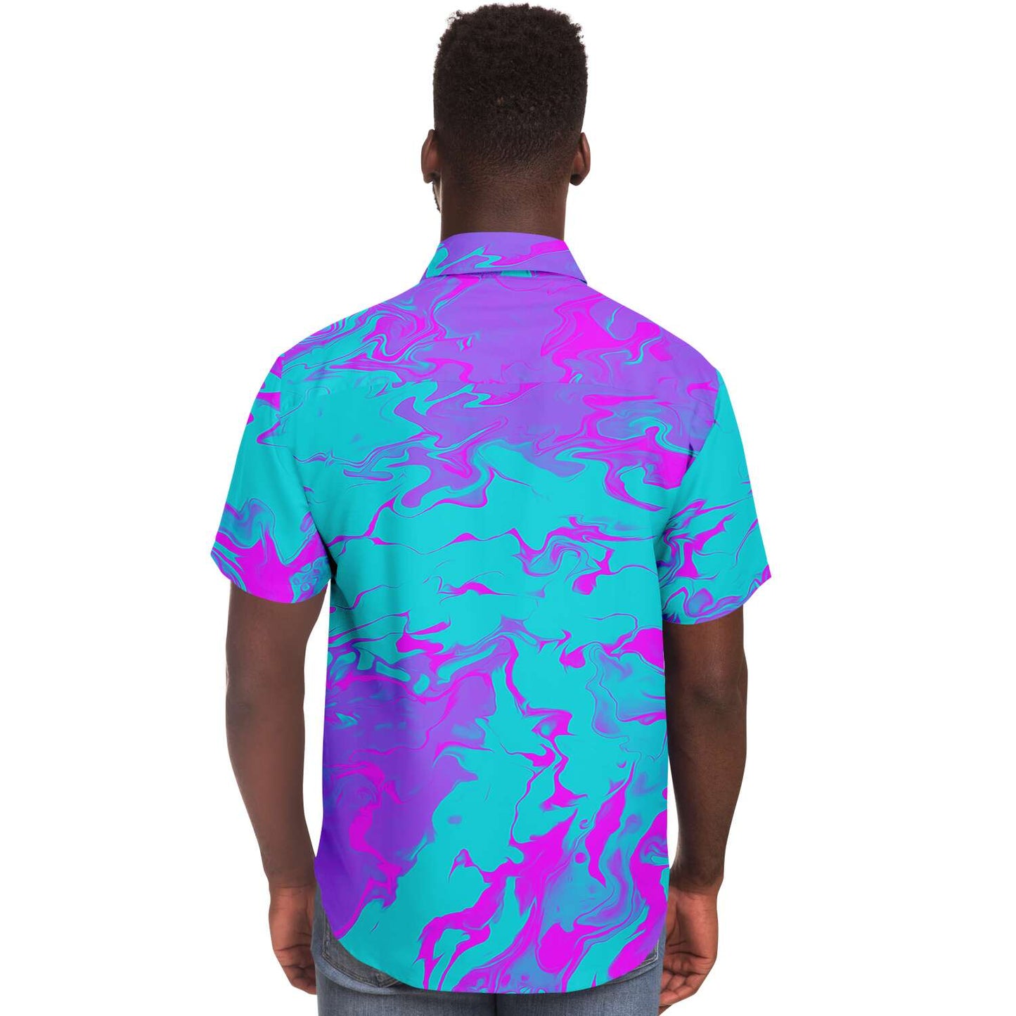 Purple blue trippy short sleeve button down shirt