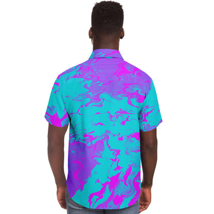 Purple blue trippy short sleeve button down shirt