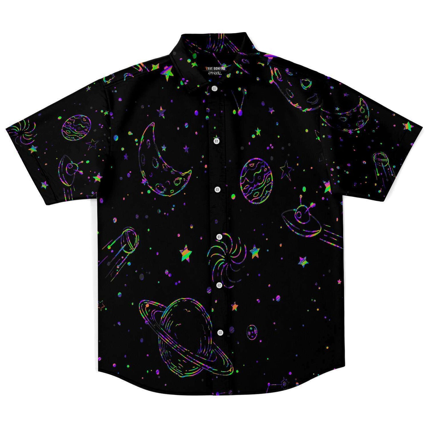 Colorful galaxy stars short sleeve button down shirt