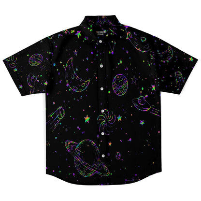 Colorful galaxy stars short sleeve button down shirt