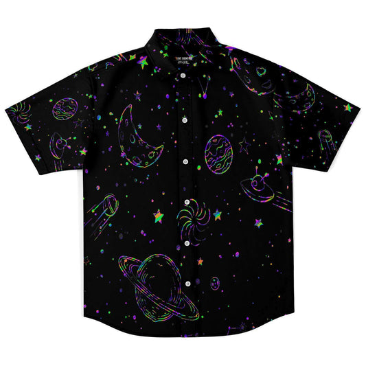 Colorful galaxy stars short sleeve button down shirt
