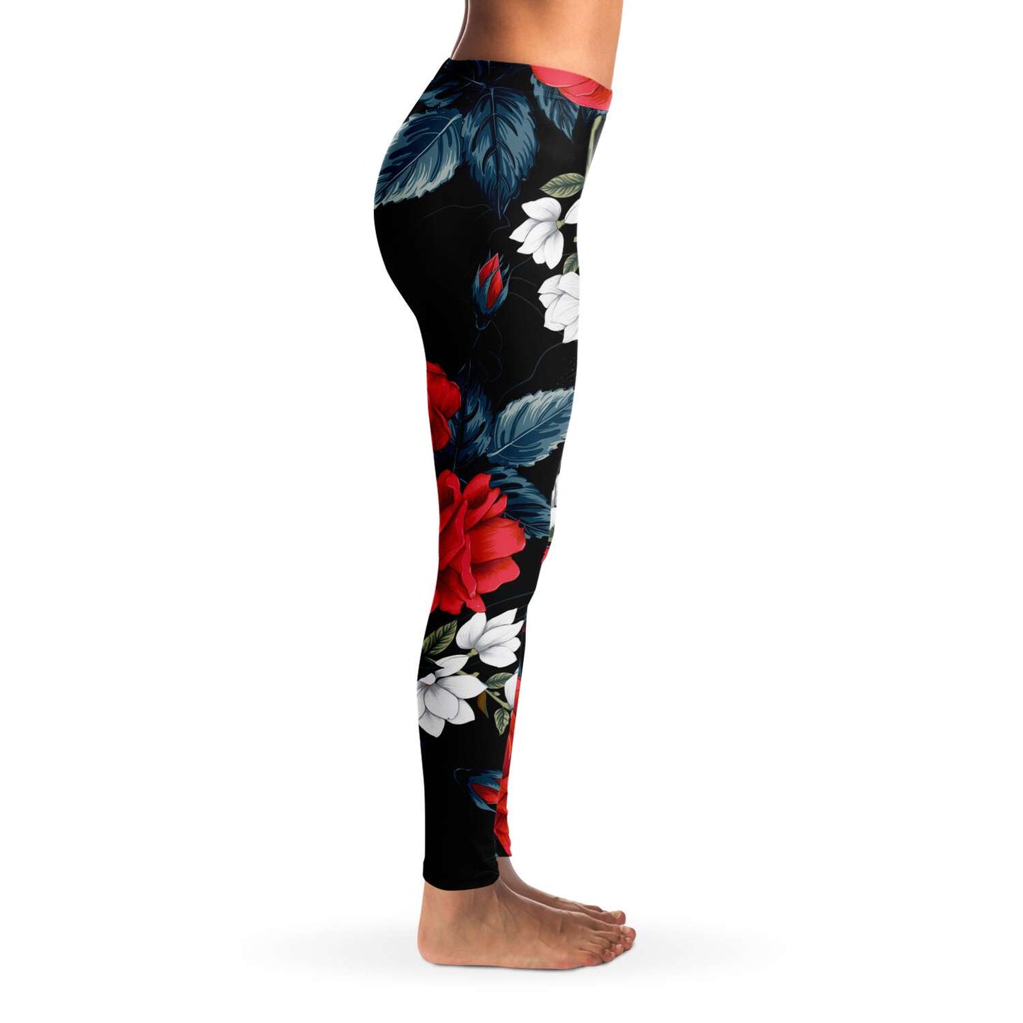 Red and white flowers Leggings