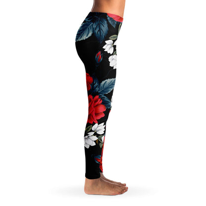 Red and white flowers Leggings