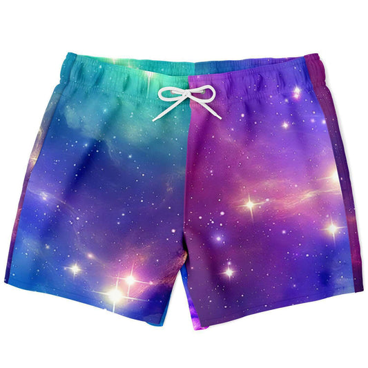 Blue and purple galaxy swim trunks