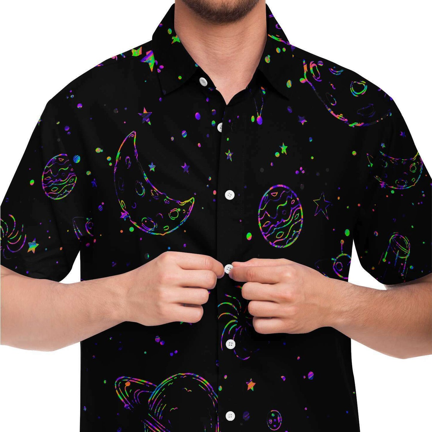 Colorful galaxy stars short sleeve button down shirt
