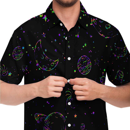Colorful galaxy stars short sleeve button down shirt