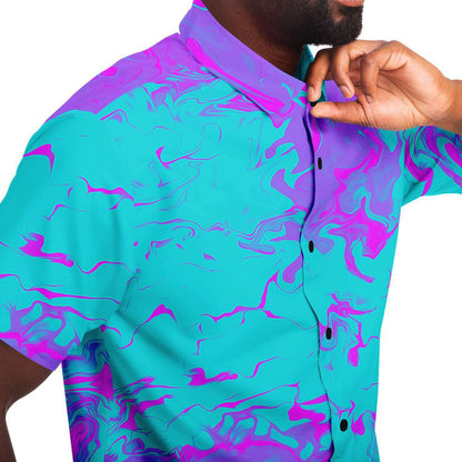 Purple blue trippy short sleeve button down shirt