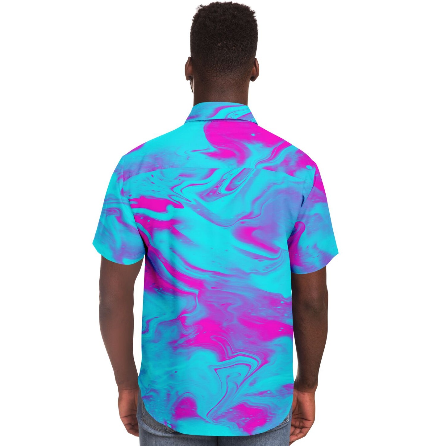 Purple blue trippy short sleeve button down shirt