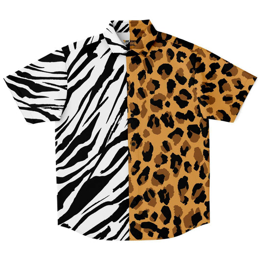 Leopard zebra short sleeve button down shirt