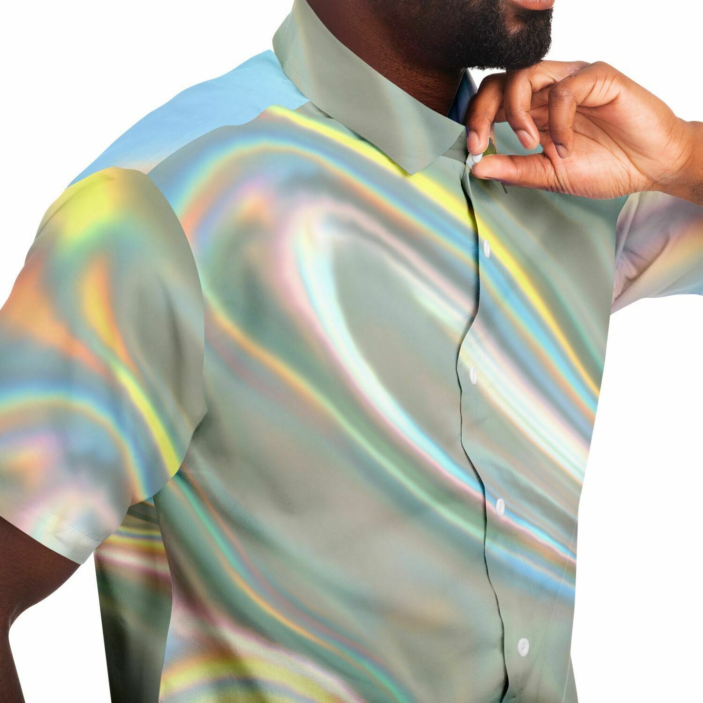iridescent short sleeve button down shirt