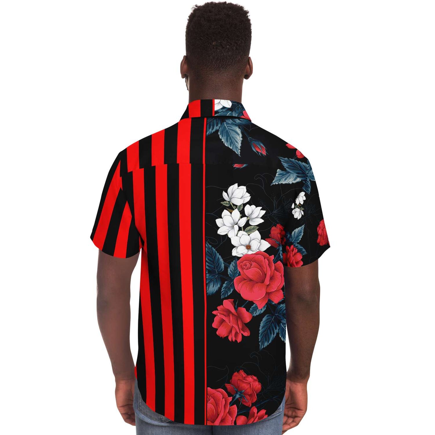 Floral striped short sleeve button down shirt V2