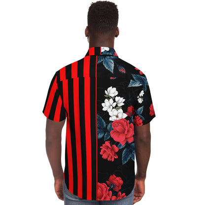 Floral striped short sleeve button down shirt V2