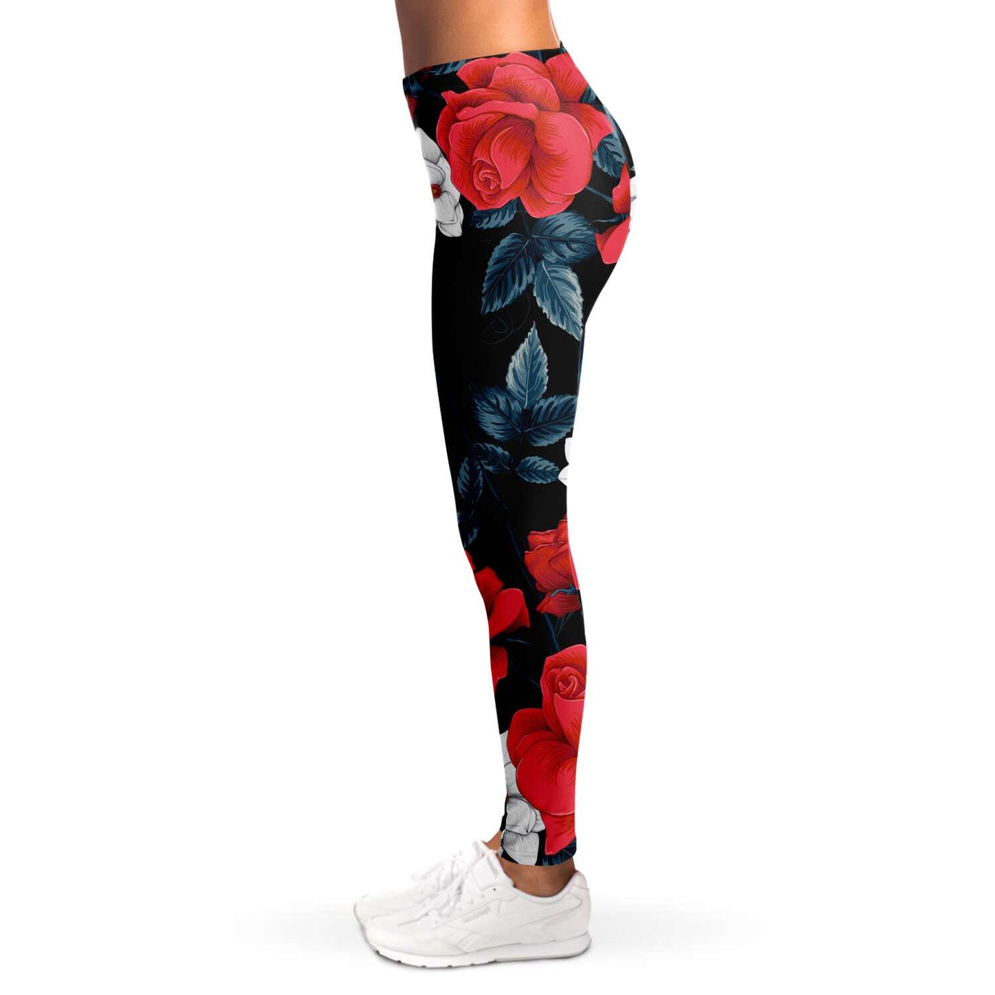 Red and white flowers Leggings