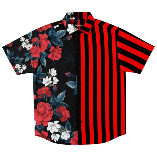 Floral striped short sleeve button down shirt V2