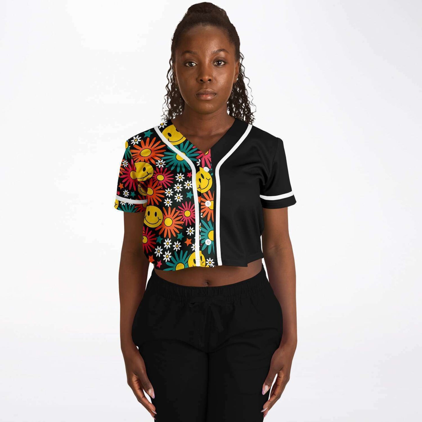 Smiley flower odesza crop jersey
