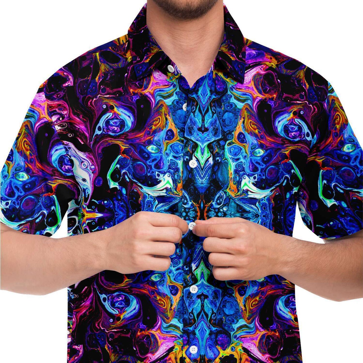 God illusion short sleeve button down shirt