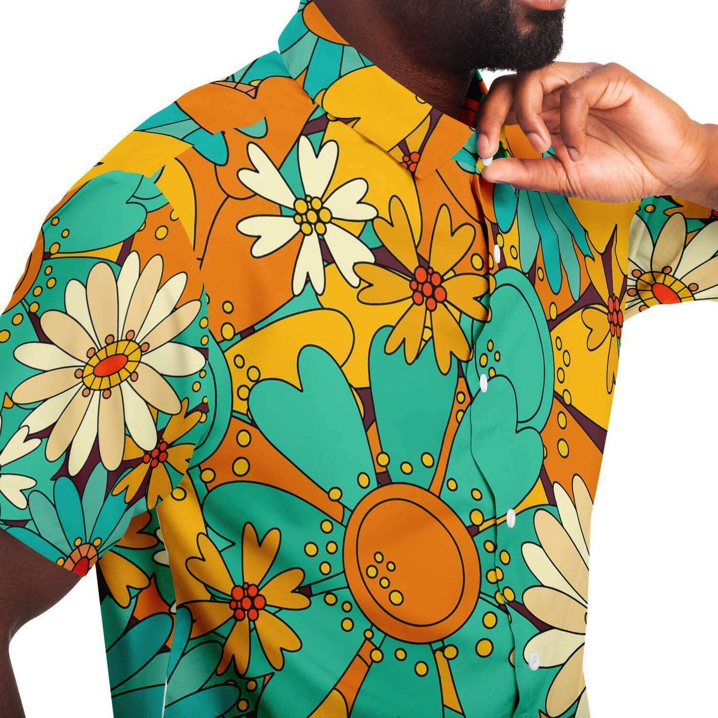 Pretty colorful sunflowers short sleeve button down shirt