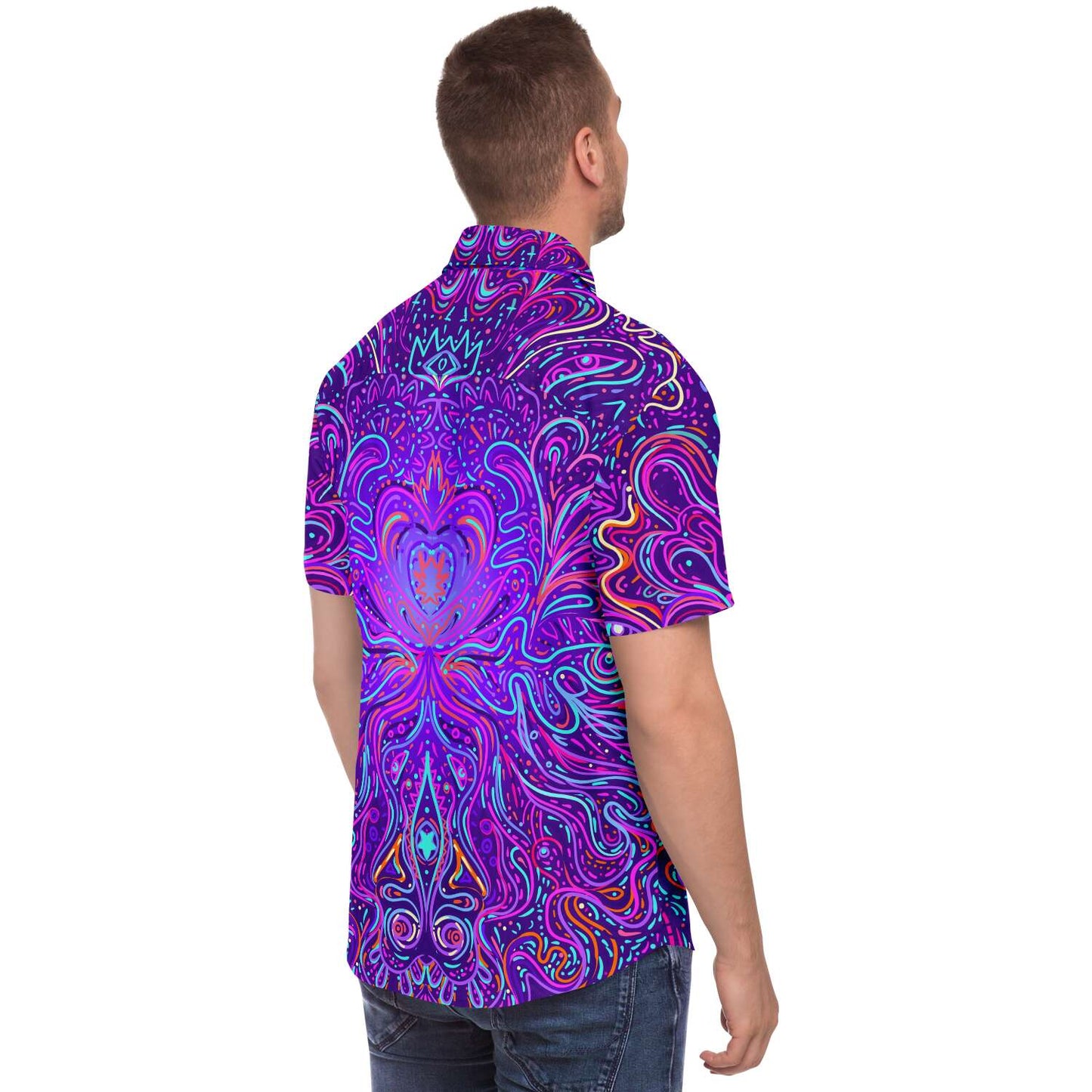 Trippy psychedelic short sleeve down shirt