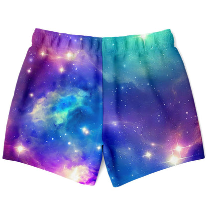 Blue and purple galaxy swim trunks