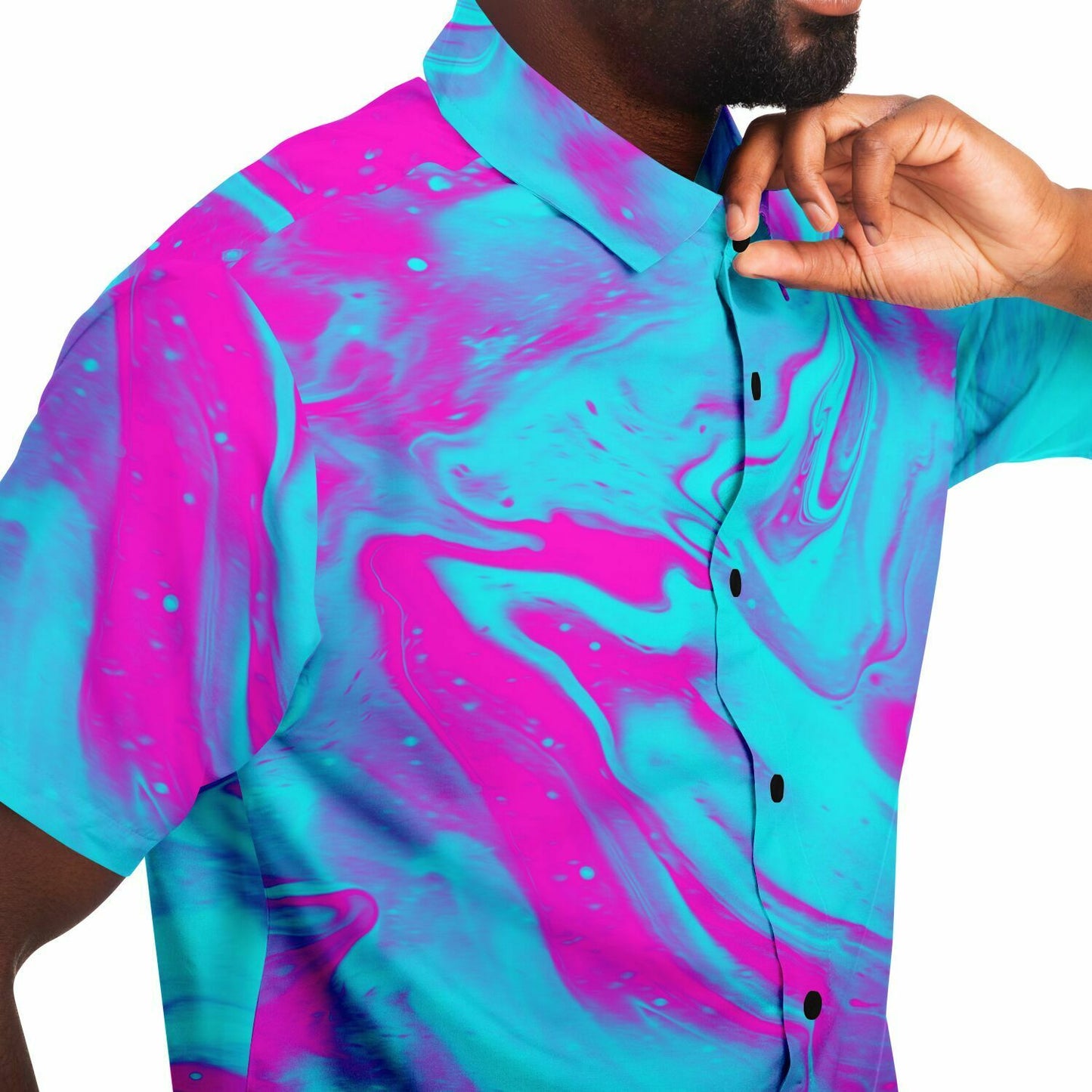 Purple blue trippy short sleeve button down shirt