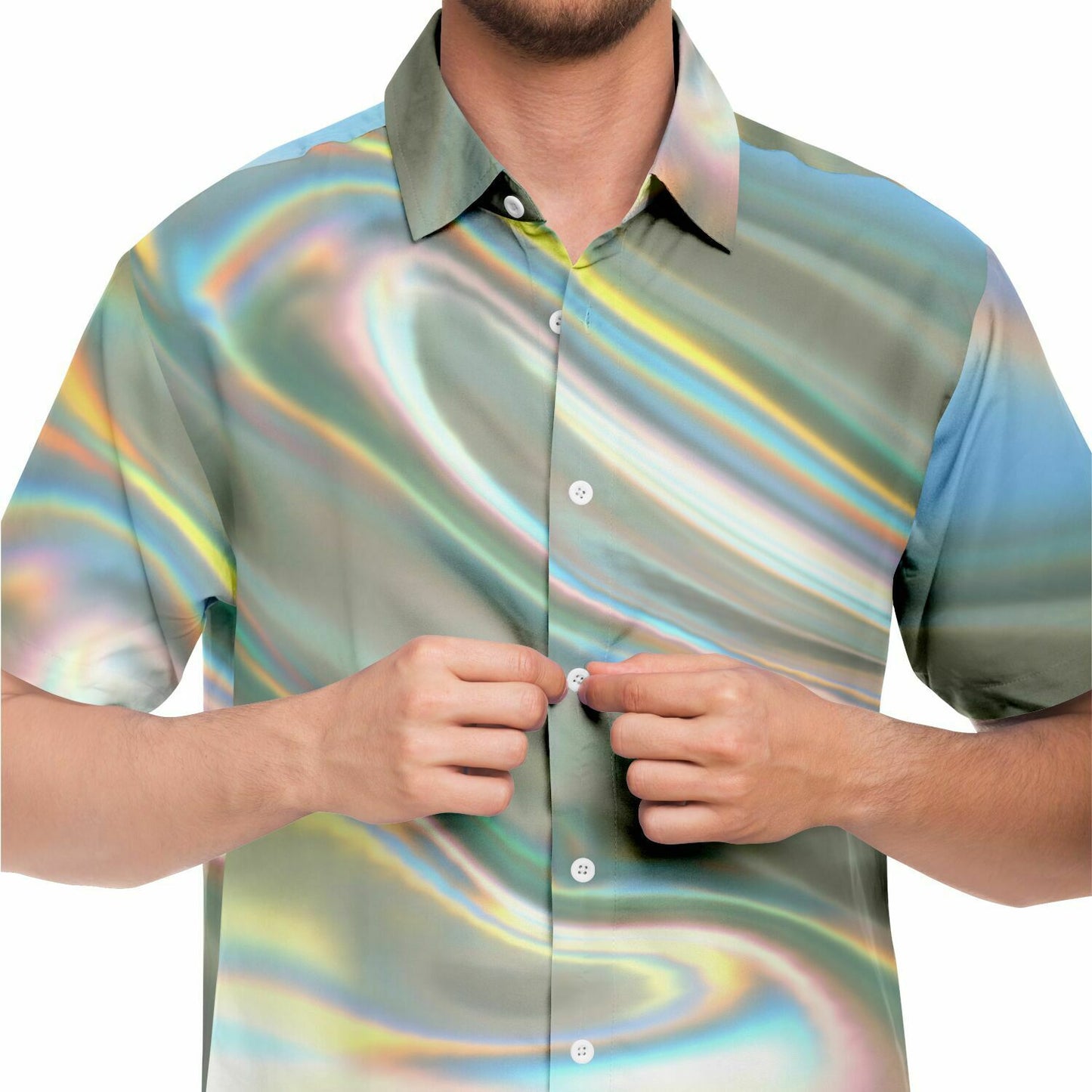 iridescent short sleeve button down shirt