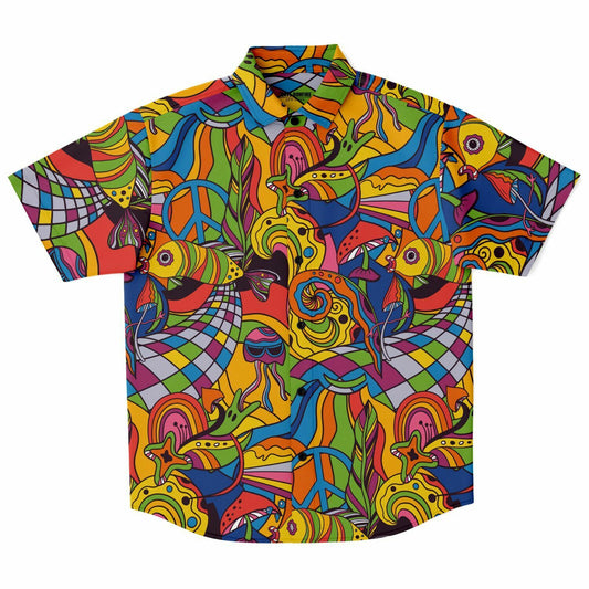 Colorful trippy short sleeve button down shirt